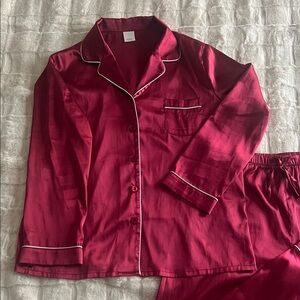 Women's Satin Style Pajama Set - Red